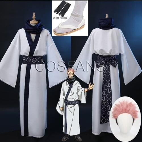 Anime Jujutsu Kaisen Ryomen Sukuna Cosplay Costume Japanese Kimono Fancy Suit Outfits Halloween Carnival Uniforms Wigs shoes