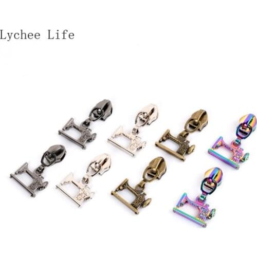Lychee Life 10Pcs Metal Sewing Machine Shaped Zipper Head Sliders Garment Bag Diy Sewing Zipper Repair Kit Accessories