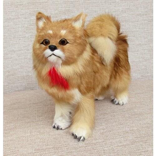 Simulation animal large 28x24cm standing Pomeranian model toy polyethylene&furs Resin handicraft decoration gift A1457