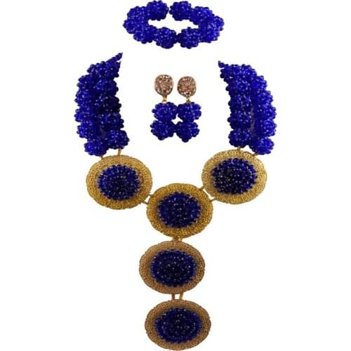 Fashion Crystal Ball Beaded Necklace Sets Royal Blue African Beads Jewelry Set for Women