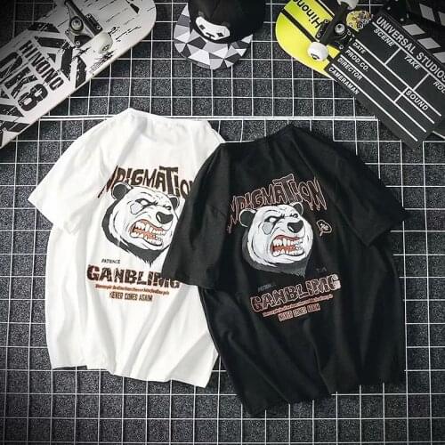 Street-style T-shirt with short sleeves Mens round neck loose hip-hop creative print T-shirt Student couples T-shirt suit