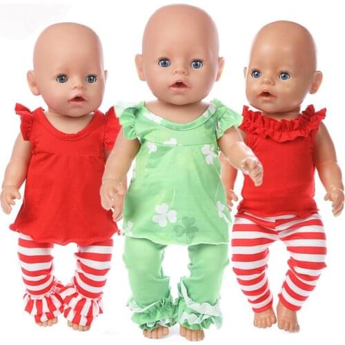 New Grid Suit Doll Clothes Fit 17inch 43cm Doll Clothes Born Baby Doll Accessories Suit For Baby Birthday Festival Gift