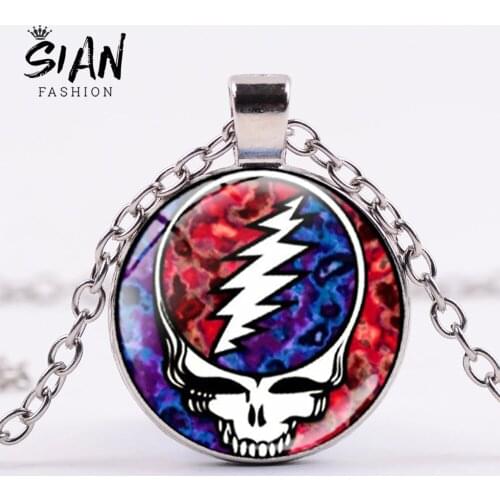 SIAN New Arrival Grateful Dead Necklace Fashion Rock Music Band Punk Skull Pattern Crystal Pendant Choker Fans Souvenir Jewelry