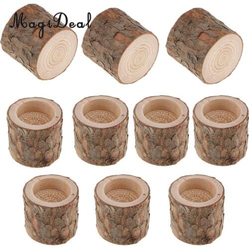LOT 10PCS 7cm Natural Tree Stump Wooden Candle Holder Tea Light for Romantic Candlelight Dinner Wedding Decoration