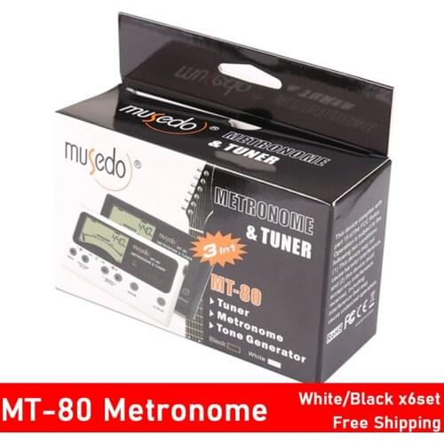 6pcs Musedo MT-80 Professional LCD Guitar Metronome Guitar Tuner for Chromatic Gutiar Ukulele Bass Violin White/Black