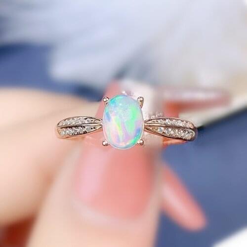 Natural real white opal simple ring Free shipping 5*7mm 0.5ct gemstone 925 sterling silver Fine jewelry J215223