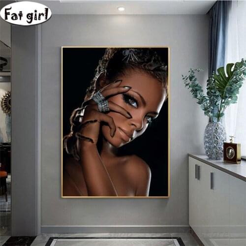 Sale 5D DIY Diamond Painting African girl with spider Full Square Rhinestone Diamond Mosaic portrait Diamond Embroidery gifts