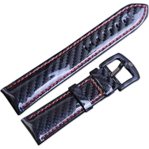 22mm High Quality Black Steel Buckle Red Line Band Genuine Leather Watch Bands Watches Strap Smooth Polished Belts For Exchange