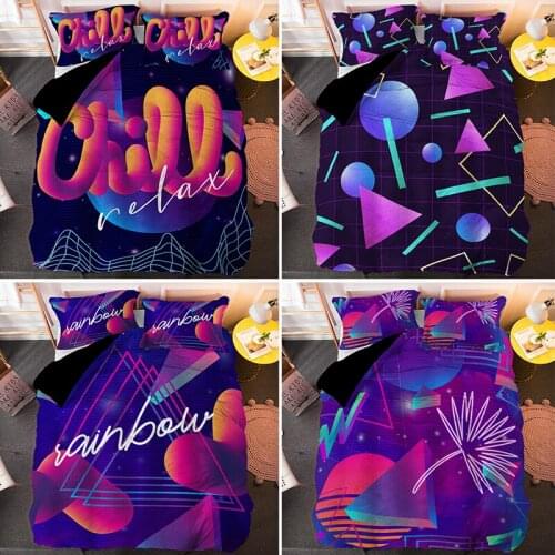 Retro Neon Geometric Elements Duvet Cover Set Luxury King Queen Size Fashion Bedding Sets With Pillowcase 2/3pcs Quilt Covers