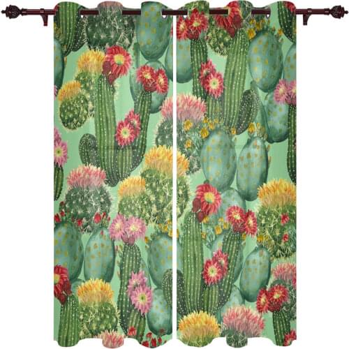 Luxury Curtains Cactus Watercolor Painting Balcony Curtain For Living Room Younth Bedroom Kitchen Home Hotel Coffee Gazebo Decor