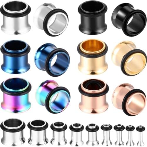 1.6-25mm 2Pcs Stainless Steel Single Flared Hollow Ear Plugs Tunnels Gauges Earring Piercing Ear Stretcher Expander Body Jewelry