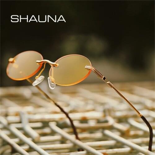 SHAUNA Retro Punk Oval Sunglasses Women Fashion Rimless Clear Ocean Gradient Lens Eyewear Men Shades UV400 Colorful Sun Glasses