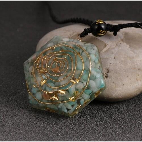 Hexagonal Orgone Pendant Necklace Men Women Colorful Chip Stone Resin Energy Orgonite Necklace Reiki Healing Chakra Jewelry