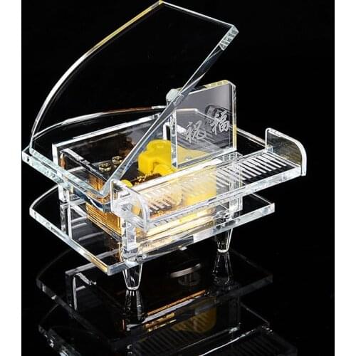 Stylish Crystal Glass Piano Music Box Creative Lovers Gift Musical Box Bedroom Decorations Ornaments Presents Birthday Gifts