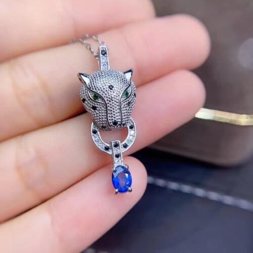 Domineering leopard leader Natural sapphire pendant S925 silver Natural ruby Emerald Pendant Necklace women girl gift jewelry
