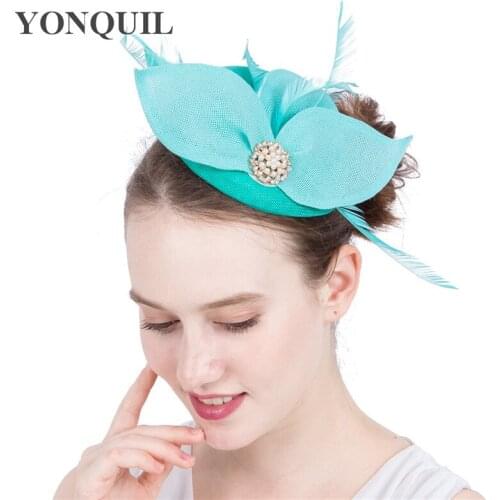 New Design Imitation Leaf Fascinator Hat Fashion Sea Blue Headwear Bridal Headdress Fancy Feather Hair Accessories Gift SYF126