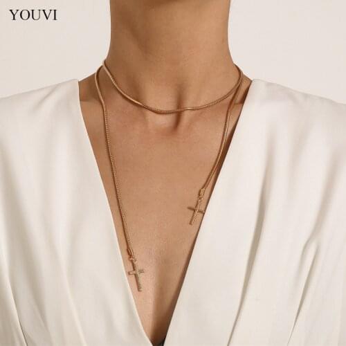 YOUVI Sexy Snake Chains Necklace for Women Simple Clavicle Chain On The Neck Cross Pendant Necklace Chocker Collar Jewelry