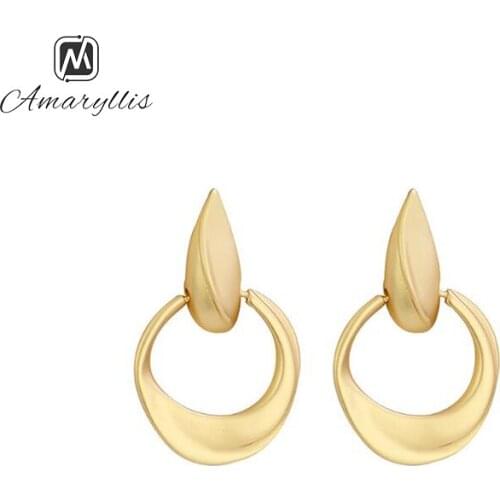 Amaiyllis Simple Metal Geometric Stud Earrings For Women New Korea Hollow Circle Statement Post Earrings Gold Color Geo Earrings