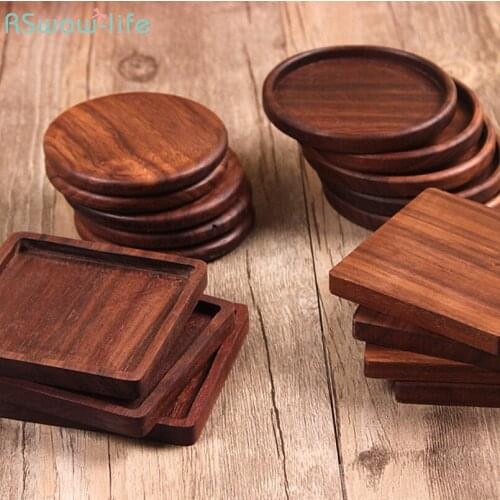 1PCS Wood Cup Pad Black Walnut Square Round Heat Insulation Small Houseware Supplies Wooden Cup Wad Thick Coasters Dessert Plate