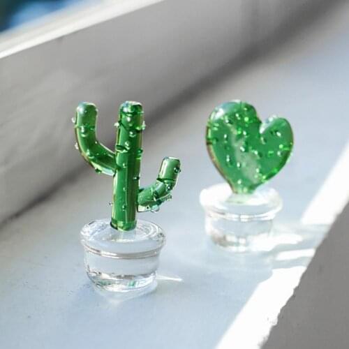 1pc Min Cactus Ornaments Good Craftsmanship Decorative Glass Miniature Cactus Bonsai Figurine for Table Desktop Home Decor