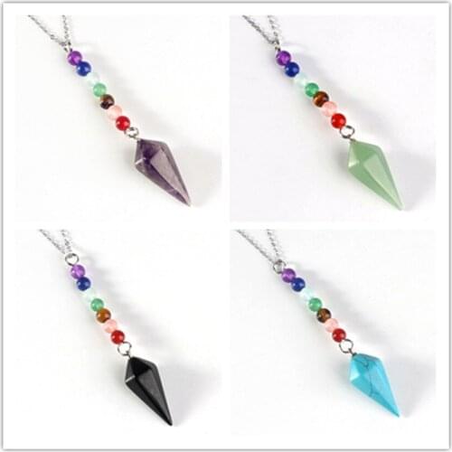 100-Unique 1 Pcs Silver Plated Hexagonal Pyramid Pendant Blue Turquoises Stone Necklace Black Agates Jewelry