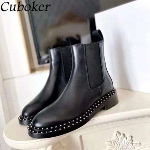2021 Luxury Brand Designer Women Martin Boots Round Toe Genuine Leather Ankle Short Boots Slip On Comfortable Autumn Boots Women
