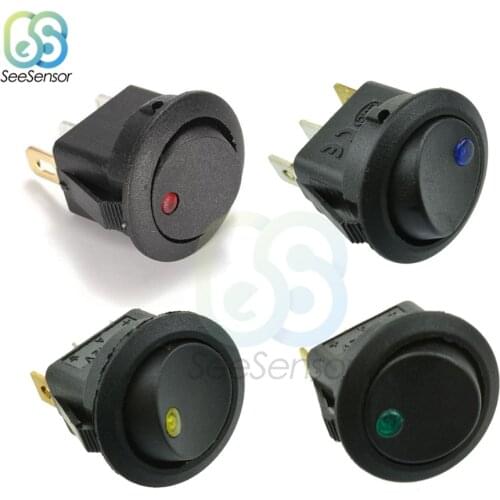 5Pcs 12V 3Pins LED/Light Round Rocker with Red Blue Green Yellow Led Lights Cat Eye Switch ON/OFF Switch for Car Van Dash Boat