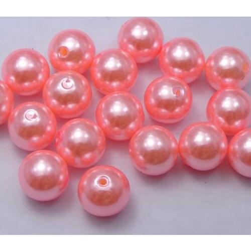 50 Pcs 14mm Plastic Faux Pearl Round Beads Pink Imitation Pearl