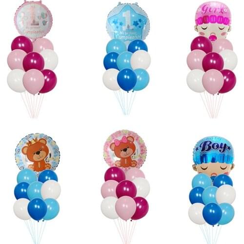 9pcs/lot Girl or Boy Foil Helium Balloons Baby Shower 1st Prince Princess Birthday Party Ballons Decoration Kids Toys Air Globos
