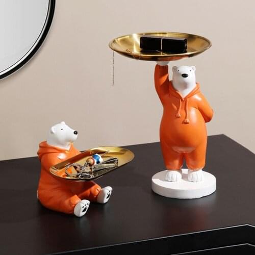 Nordic Home Decoration Accessories Cartoon Polar Bear Statue Desktop Storage Ornaments Resin Sculpture Modern Crafts Figurine