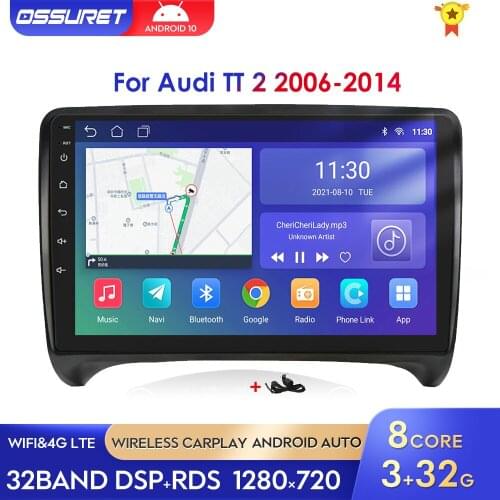 2 DIN Android10 Car GPS Radio For Audi TT MK2 8J 2006-2012 Auto Audio Stereo Navigation Screen Multimedia DSP 4G LTE RDS Wifi BT