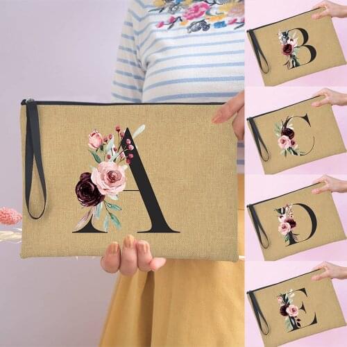 Flower English Alphabet Letter Print Home Storage Bags Large Zipper Reusable Handbag Cosmetic Pencil Toy Travel Gift Organizer