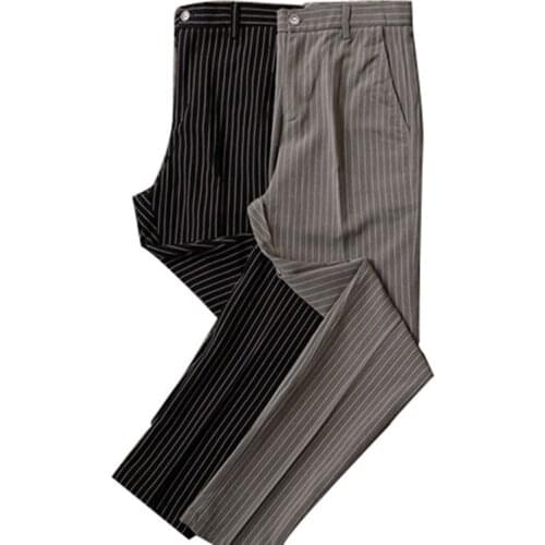 2018 Vintage Mens Striped Summer 120cm Extra Long Pants High and Tall Man Slim Fit Suit Trousers Male Business Causal Pants