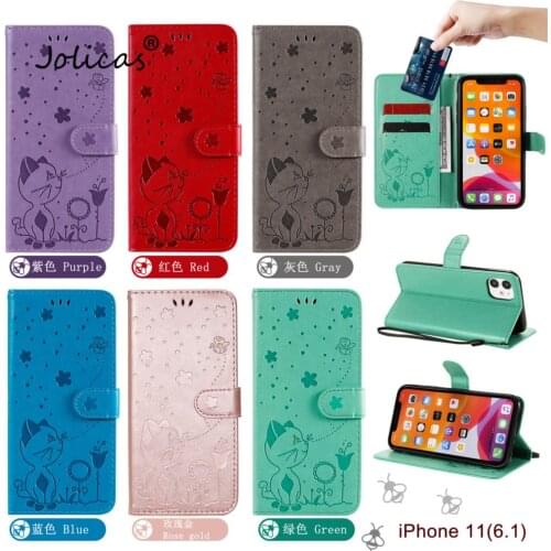 Phone Accesory Case For iPhone 11 Purple Cell PU Leather Wallet Book Flip Shell Cover iPhone 11 Movil Apple carcaso Mobile Bag