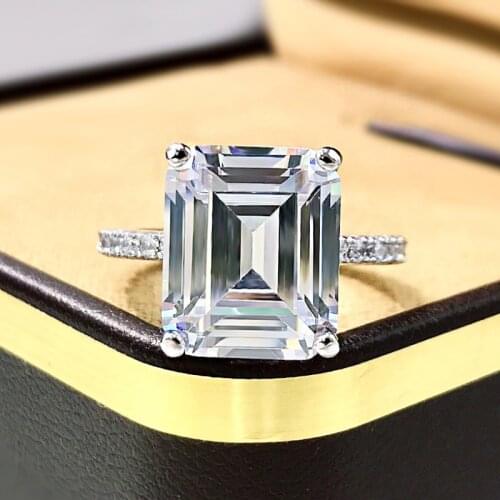 Solid Silver 925 Fine Jewelry Ring 10*12mm Emerald Cut Simulated Moissanite Diamond Engagement Party Rings For Women