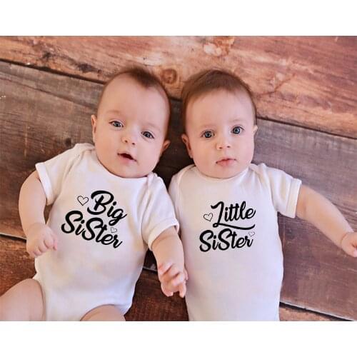 Twin Baby Newborn Baby Cotton Body Big Little Sister Print Infant Sisters Family Matching Clothes Toddler Short Sleeve Jumpsuit