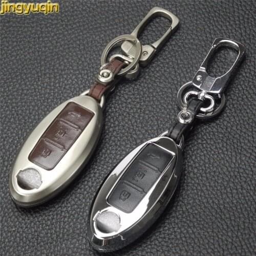 Jingyuqin For Nissan Teana X-Trail Qashqai Note Livina Sylphy Tiida Sunny Mu Zinc Alloy+Leather Car Key Case Cover With Buckle