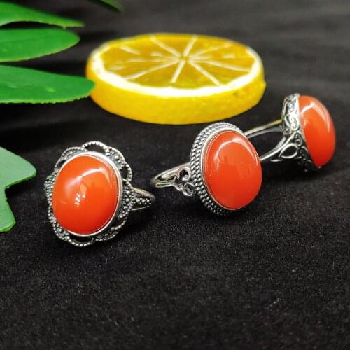 100% real 925 sterling silver inlaid southern red agate ring natural agate rings women 925 open ring rings