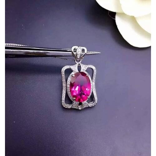 Natural red topaz pendant S925 silver Natural gemstone Pendant Necklace trendy Classic elegant big round women party jewelry