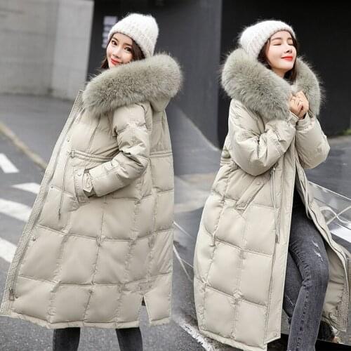 Women New Thick Warm Large Real Fur Hooded Coats Oversized White Duck Down Jackets Long Parkas Female Winter Puffer Jacket