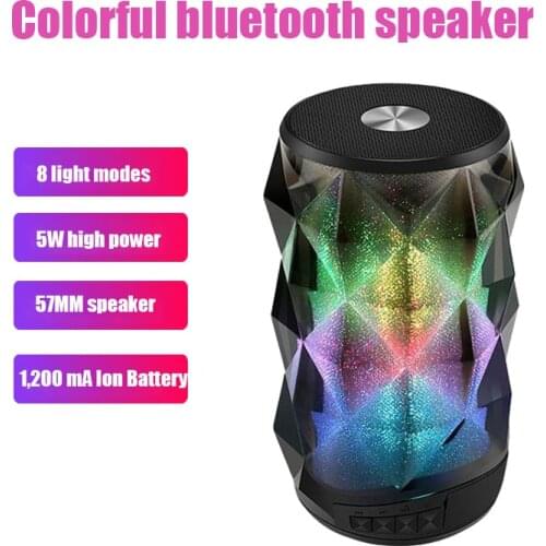 New Wireless Bluetooth LED Colorful Light Speaker Portable Outdoor Mini Subwoofer Can Lnsert TF Card 1200mAh 8 Light Modes