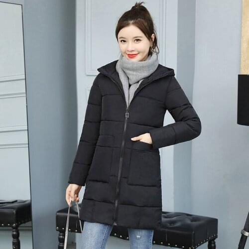 Solid Long Parkas Female Winter Slim Plus Size Womens Jackets Fad Hooded Stand Collar Big Pockets Thick Outwear Coat Ladies