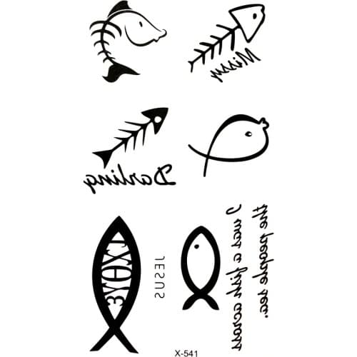 Fish skeleton Waterproof Temporary Tattoos men flash tattoo fishing tatoo henna tattoo animal temporary tattoos stickers