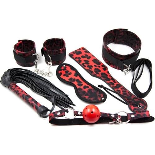 Sex Toys Leopard Red Suit Mouth Gag Neck Brace Paddle Handcuff Eyewear Sex Products