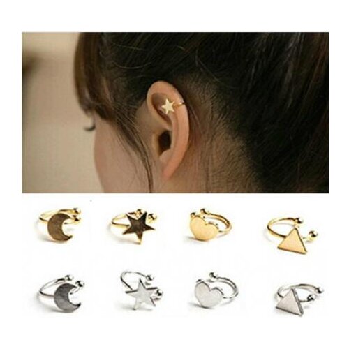 1 PCS Gold Silver Color Leaf Heart Star No Piercing Ear Cuff Girl U Shape Non Cartilage Pearl Ear Clip on Earrings for Women