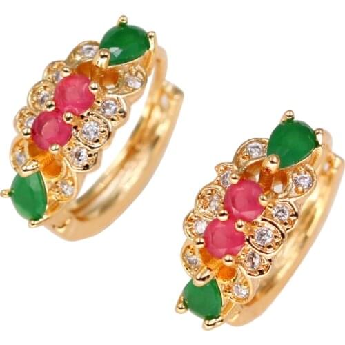 New Hoop Earrings for Women Gold Color Waterdrop Earring with Teardrop Rainbow Zircon Luxury Jewelry for Party Wedding Gift