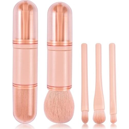 Telescopic 4 in 1 Loose Powder Lip Cosmetics For Face Make Up Brush Kit Travel Portable Makeup Brushes Set Blush Eyeshadow Tools