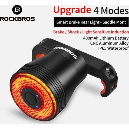 ROCKBROS Smart Bicycle Brake Rear Light Auto Sensing Light Rainproof LED Cycling Taillight USB Rechargeable Road Bike Tail Light