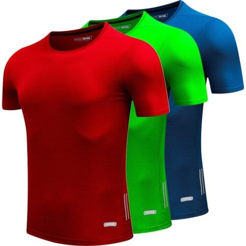 High Elasticity Mens Running T-Shirts Breathable Compression Sports T-Shirts Fitness Gym T-Shirts Mens Football T-Shirts