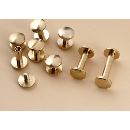 10pcs Solid Brass Binding Chicago Screws Nail Stud Rivets For Photo Album Leather Craft Studs Belt Wallet Fasteners 10mm cap